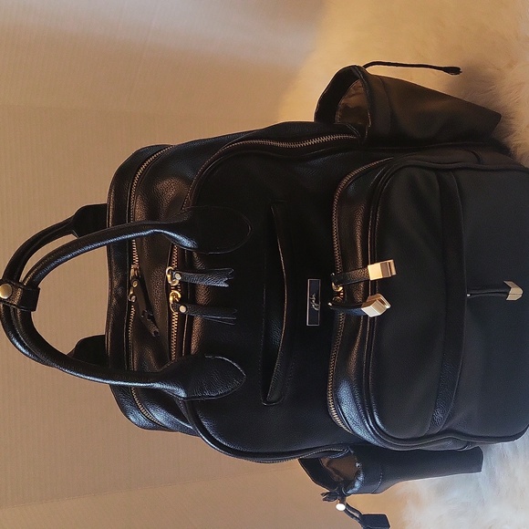 Ju-Ju-Be Black Leather Diaper Backpack LGE